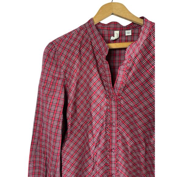St Johns Bay Red Plaid Tartan Button Up Shirt Top Preppy Tailored Holiday Large - Picture 6 of 12